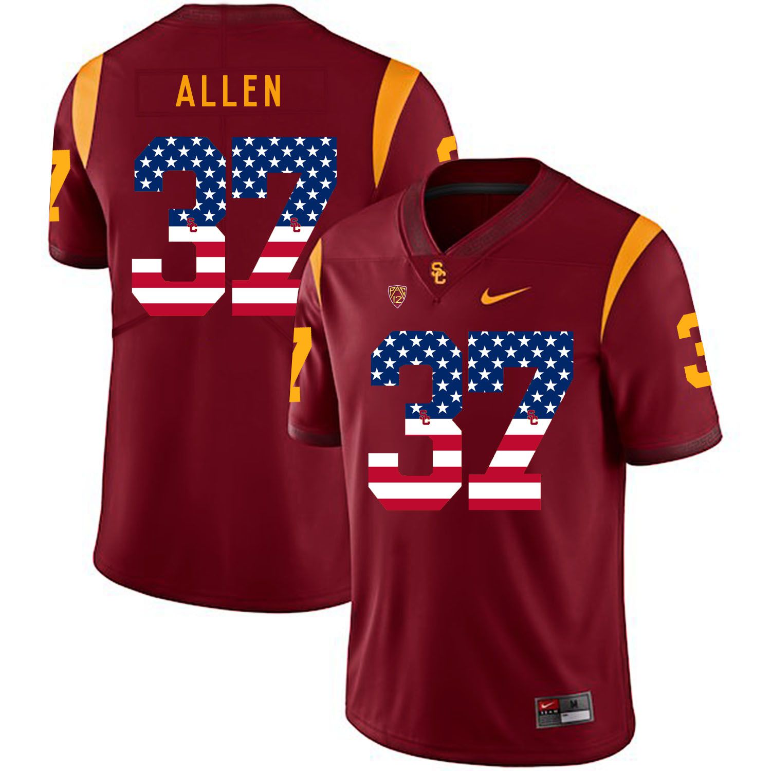 Men USC Trojans 37 Allen Red Flag Customized NCAA Jerseys